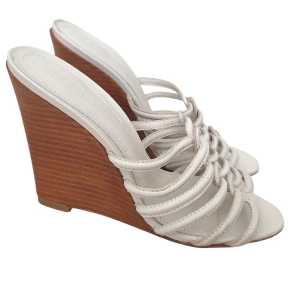 SCHUTZ White and Brown Wedge Sandals